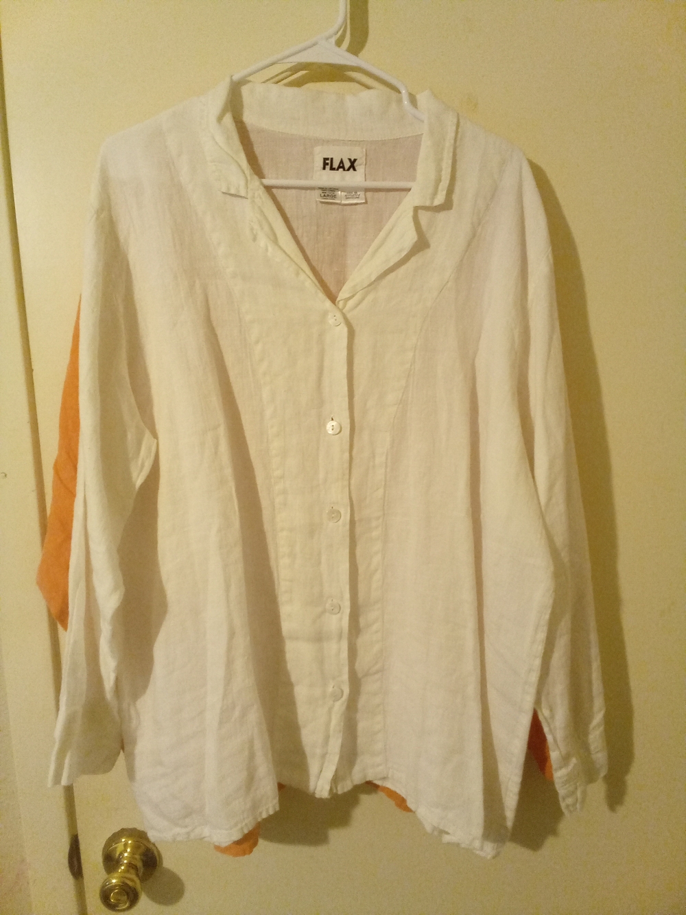 FLAX White Linen Button-Up Shirt Sz Large